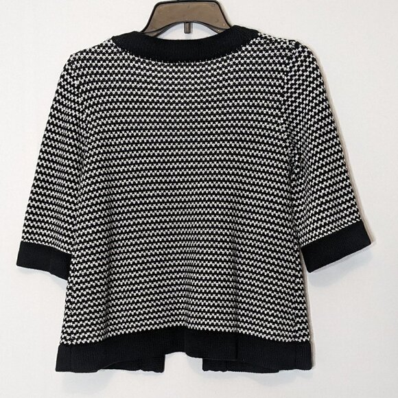 Women's I.N. STUDIO Black/White Short Tweed Sweater Cardigan 3/4 Sleeves Size PL - Picture 2 of 5